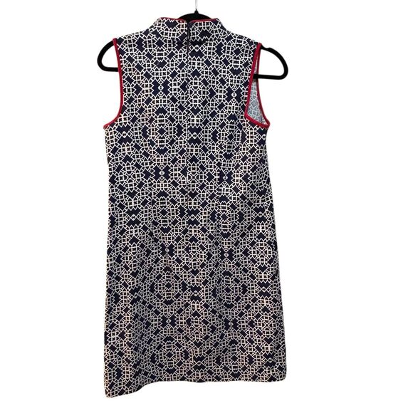 Eliza J Dress Womens 4 Blue Geometric Sleeveless Collared Shift Red Trim Knit - Picture 4 of 6